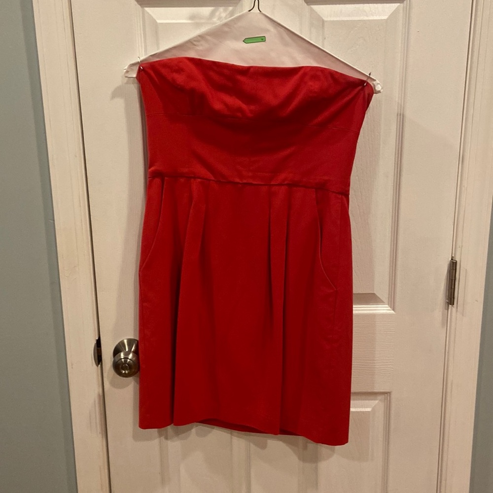 BCBG Max Azria Strapless Dress with Pockets and Corset Boning